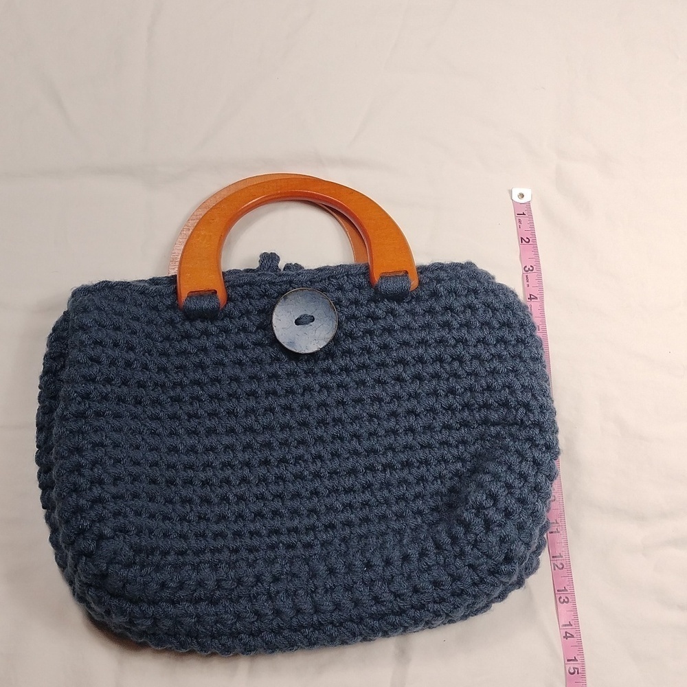 Handcrafted Blue Knit purse - Picture 6 of 7